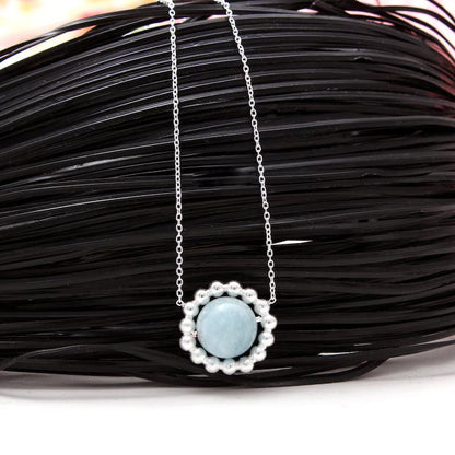 Beautiful Aquamarine Flower Silver Necklace GemsRush