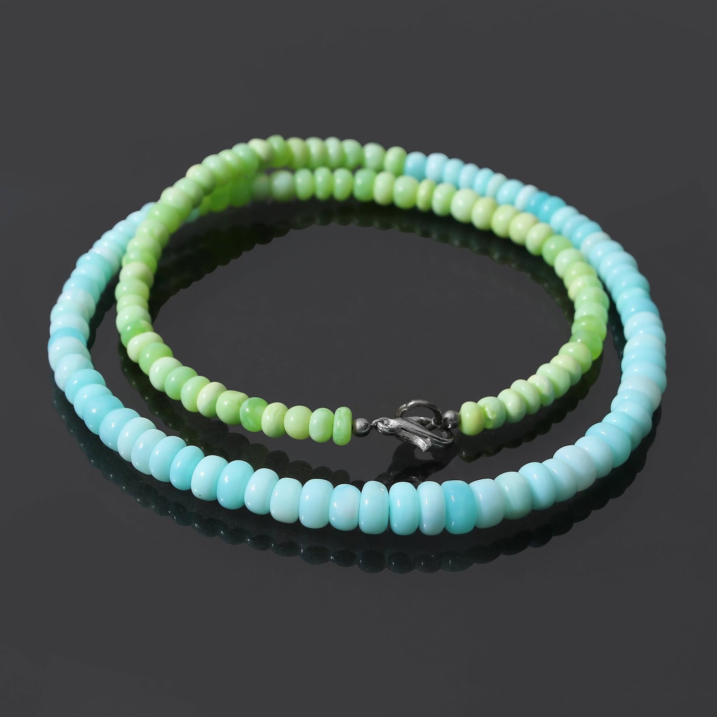 Beautiful  Green Opal & Blue Peruvian Opal Beaded Necklace ,Smooth Rondelle Beaded Necklace GemsRush