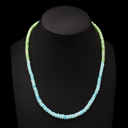 Beautiful  Green Opal & Blue Peruvian Opal Beaded Necklace ,Smooth Rondelle Beaded Necklace GemsRush