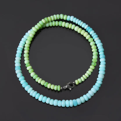 Beautiful  Green Opal & Blue Peruvian Opal Beaded Necklace ,Smooth Rondelle Beaded Necklace GemsRush