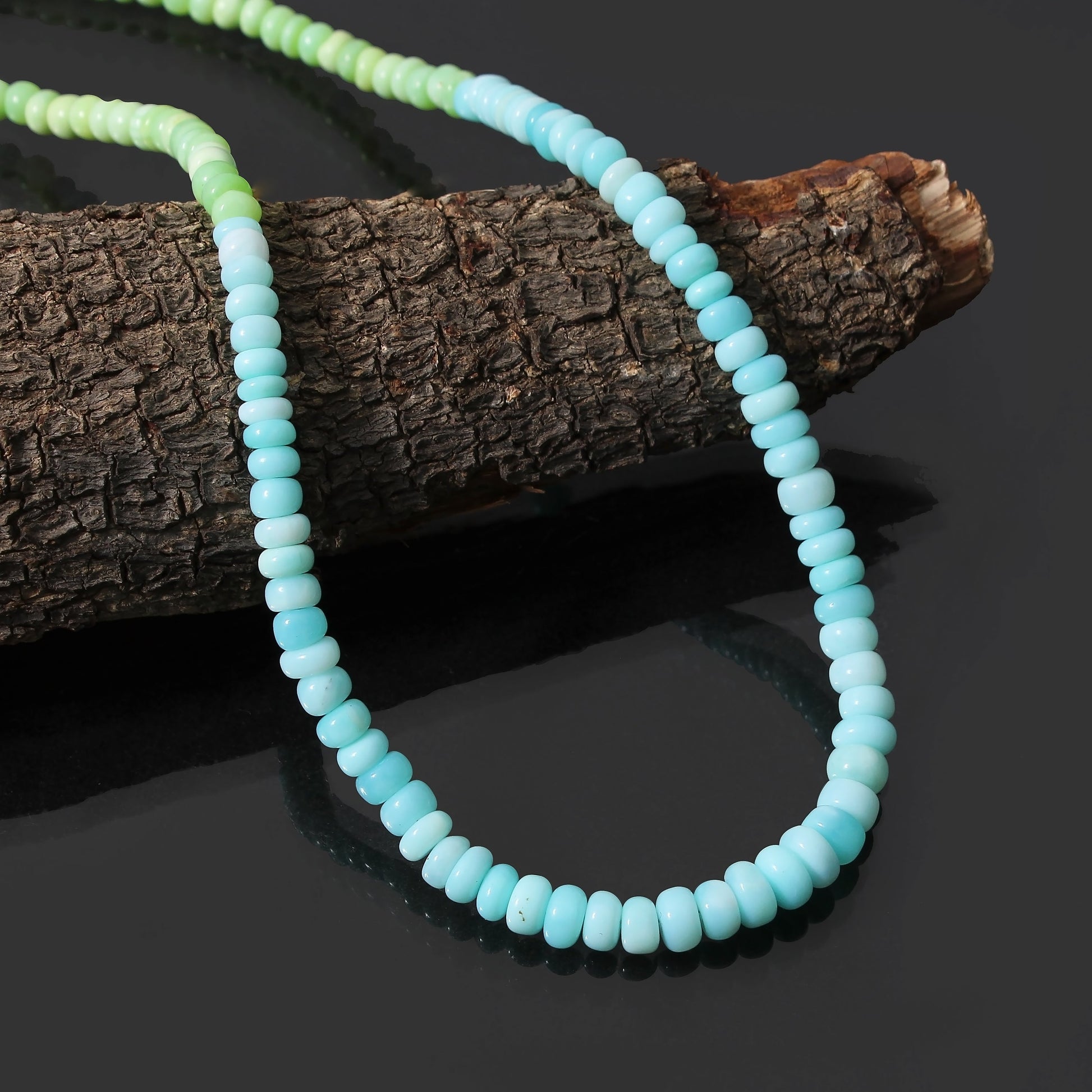 Beautiful  Green Opal & Blue Peruvian Opal Beaded Necklace ,Smooth Rondelle Beaded Necklace GemsRush