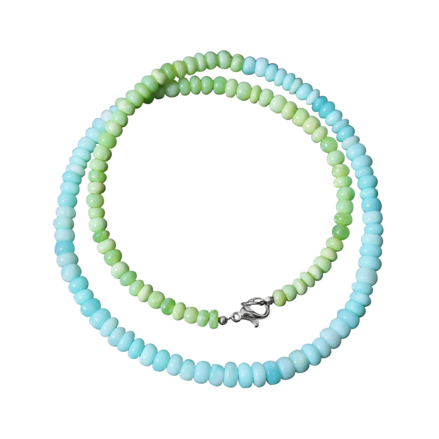 Beautiful  Green Opal & Blue Peruvian Opal Beaded Necklace ,Smooth Rondelle Beaded Necklace GemsRush