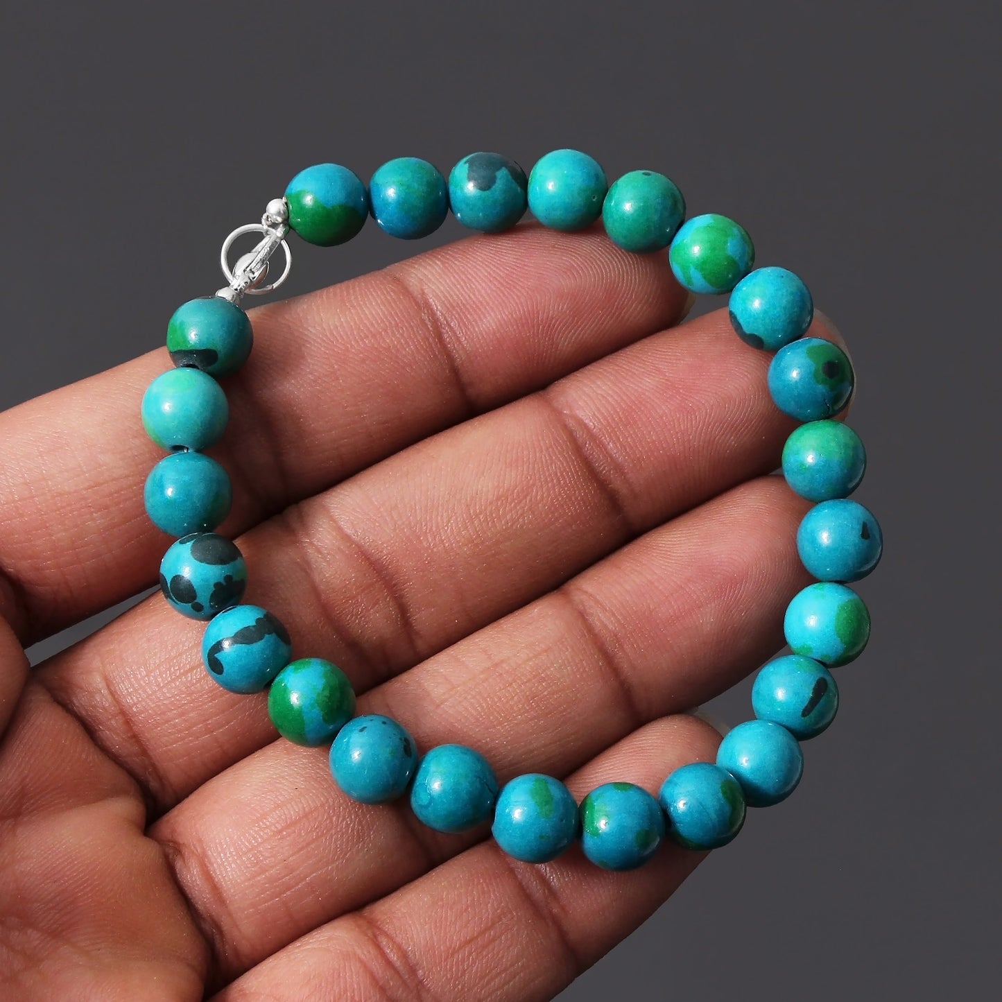 Beautiful Howlite Turquoise Beaded Bracelet with Silver Lock Promotes Calmness GemsRush