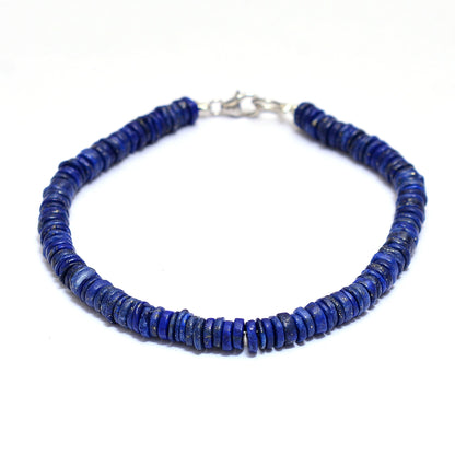 Beautiful Lapis Tyre Heishi Shape Gemstone Women's Bracelet Silver Wire Wrapped Lobster Lock GemsRush