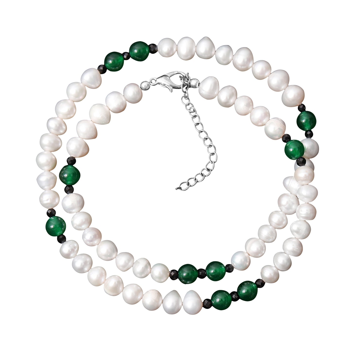 Beautiful Pearl And Aventurine Gemstone Round And Rondelle Beads Necklace 18 Inch GemsRush