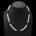 Beautiful Pearl And Aventurine Gemstone Round And Rondelle Beads Necklace 18 Inch