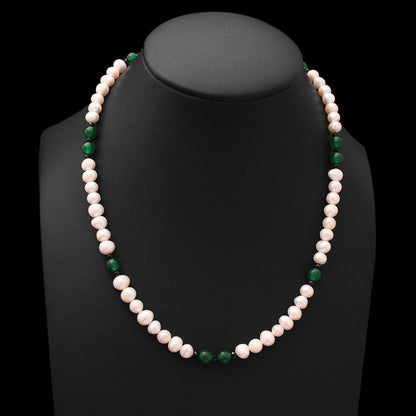 Beautiful Pearl And Aventurine Gemstone Round And Rondelle Beads Necklace 18 Inch GemsRush