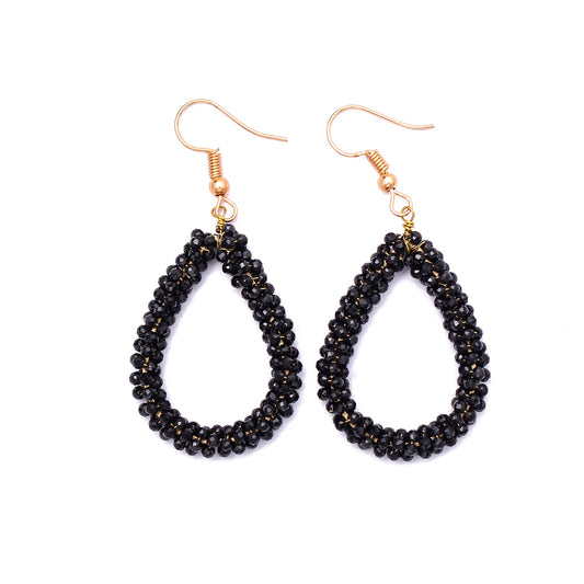 Black Spinel Beaded Gold Plated Earring GemsRush