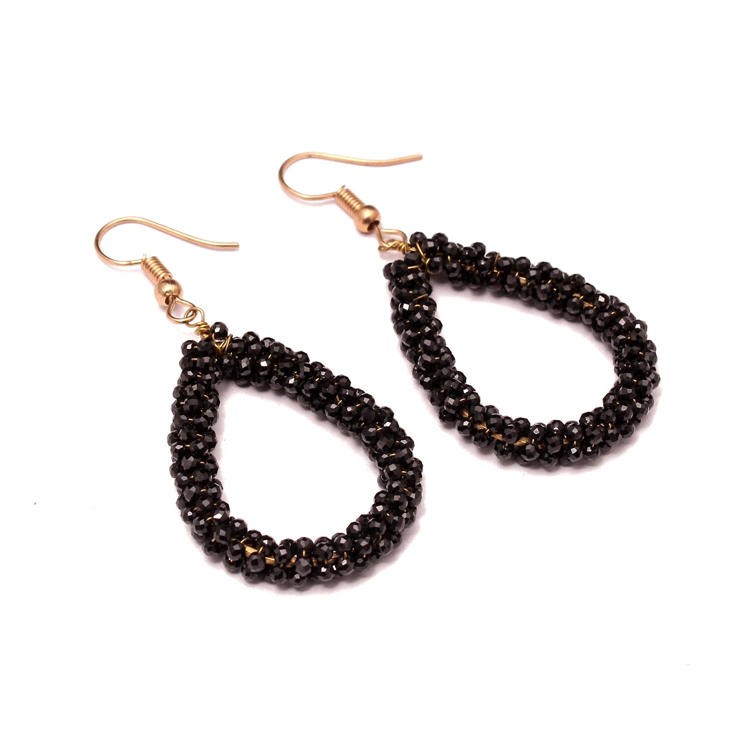 Black Spinel Beaded Gold Plated Earring GemsRush