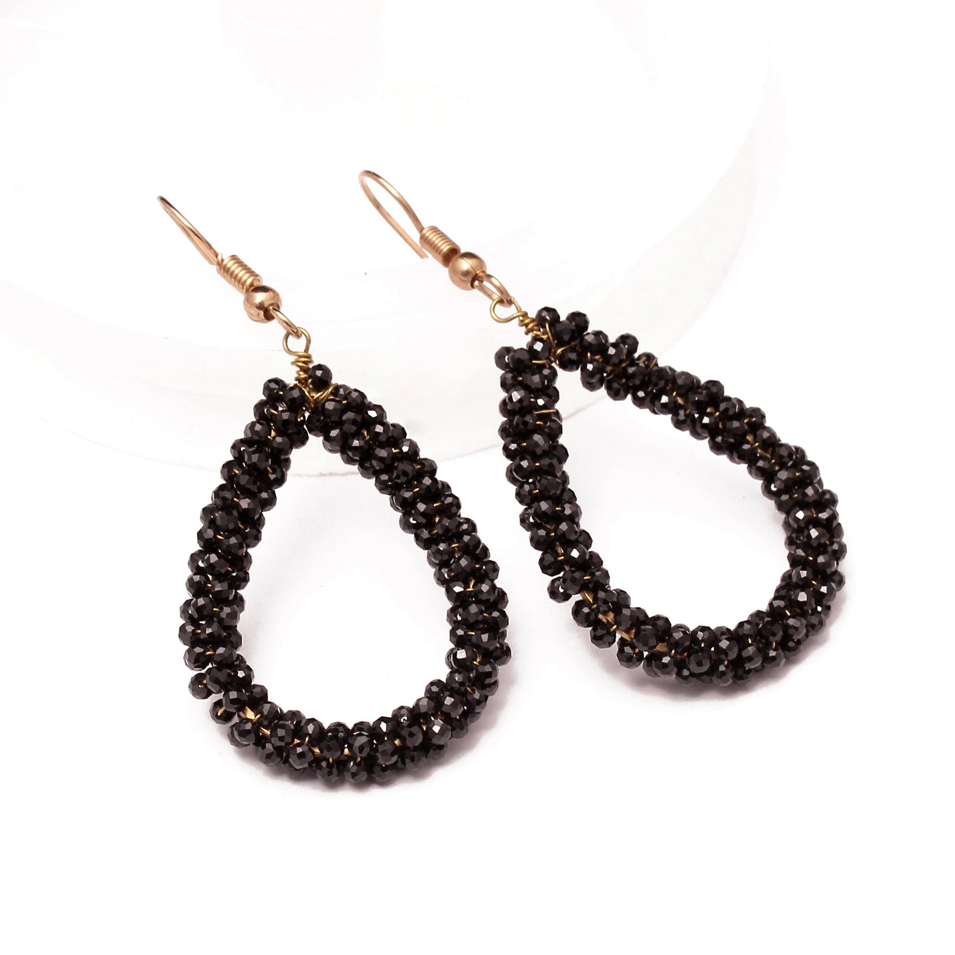 Black Spinel Beaded Gold Plated Earring GemsRush