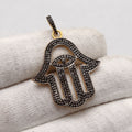 Black Spinel Hamsa With Evil Eye Silver ( Oxidized ) pePendant,