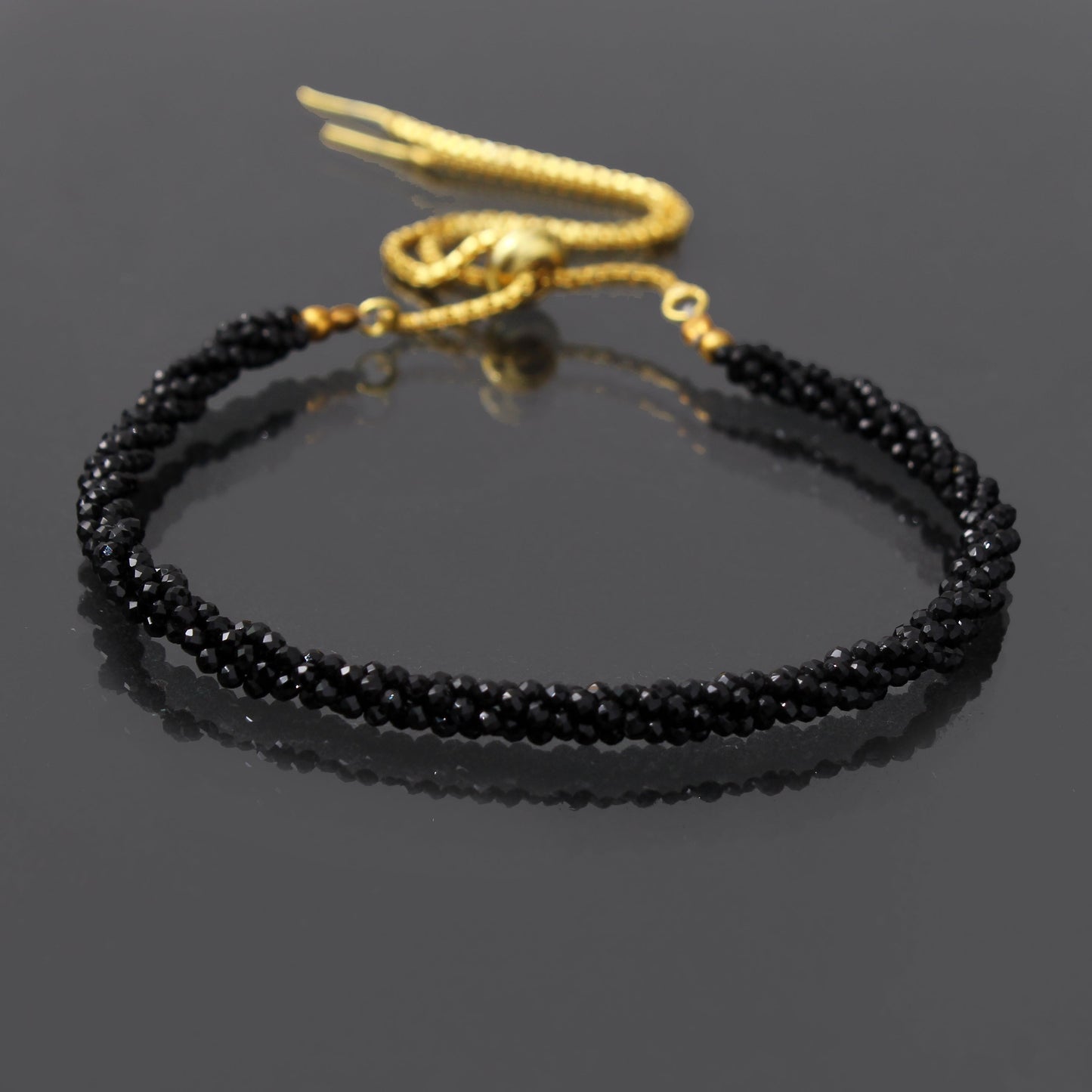 Black Spinel Twist Layer Silver Bracelet ( Bolo Chain ) GemsRush