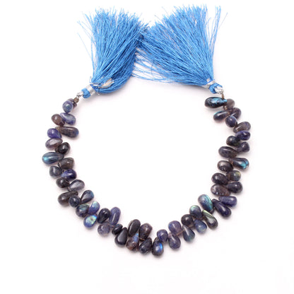 Blue Fire Labradorite Drop Shape Smooth Beads 8 Inch Plain Gems Strand GemsRush