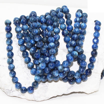 Blue Kyanite Gemstone Beads, Round Smooth 8 mm Beads For Craft Making GemsRush