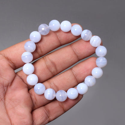 Blue Lace Agate Gemstone Round Ball Stretchable Bracelet For Women's GemsRush