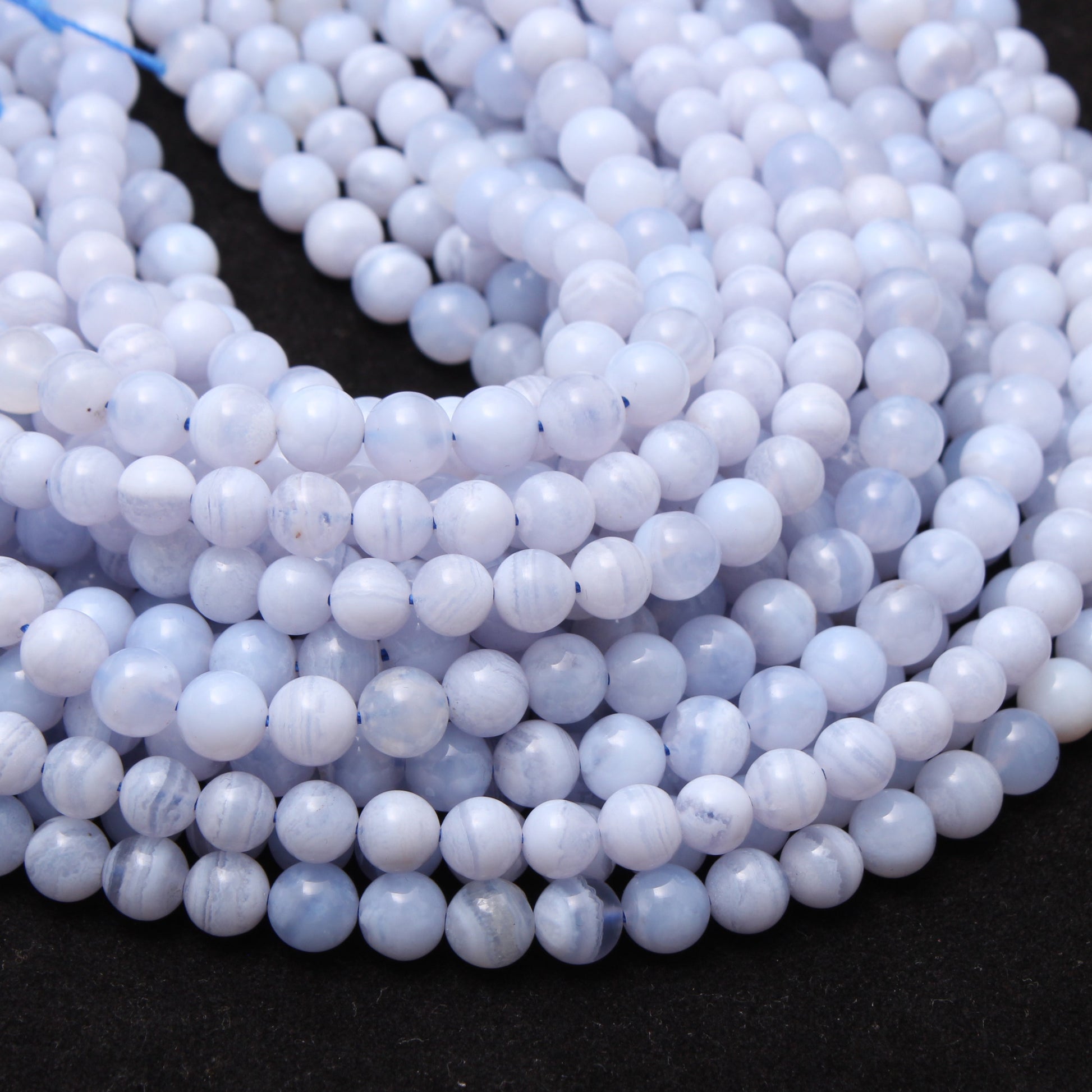 Blue Lace Agate Round Beads Strand, 6 mm Healing Beads, 16 Inches Strand GemsRush