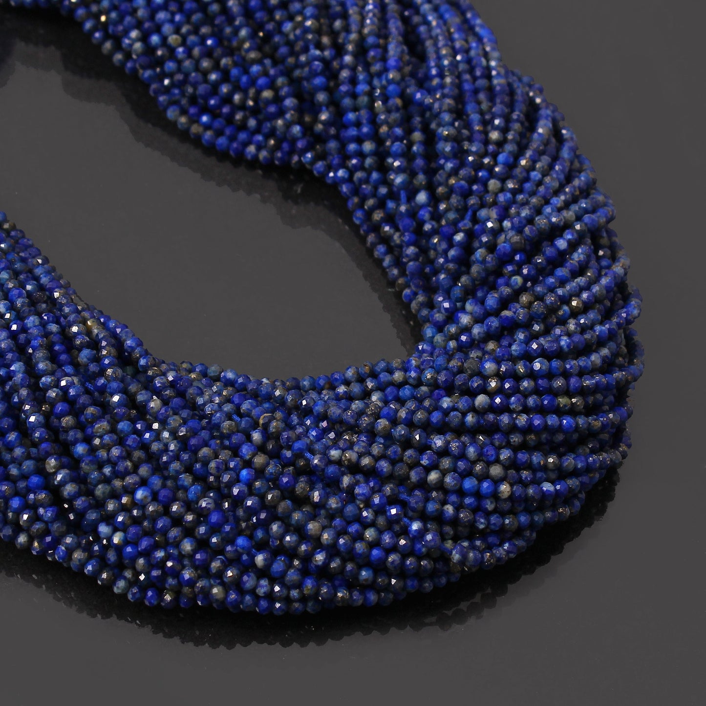 Blue Lapis Lazuli 2.5-3mm Round Shape Micro Faceted Cut Beads | Lapis 12.5 Inch Strand GemsRush