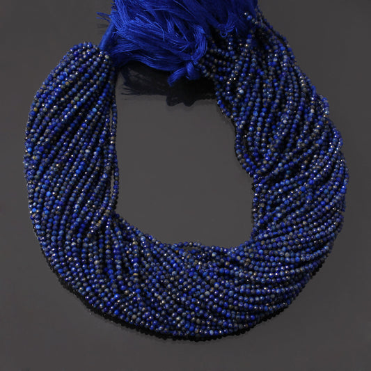 Blue Lapis Lazuli 2.5-3mm Round Shape Micro Faceted Cut Beads | Lapis 12.5 Inch Strand GemsRush