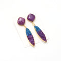 Blue Purple Druzy Gold Plated Brass Earring