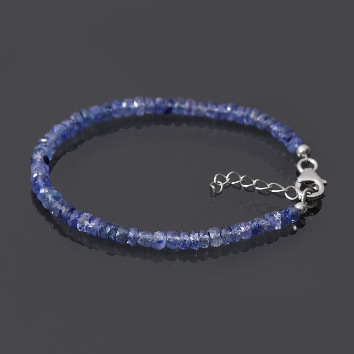 Blue Sapphire Beaded Bracelet Silver ,September Birthstone Natural Faceted bracelet, Gift For Girl & Boys . GemsRush