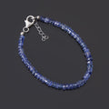 Blue Sapphire Beaded Bracelet Silver ,September Birthstone Natural Faceted bracelet, Gift For Girl & Boys .