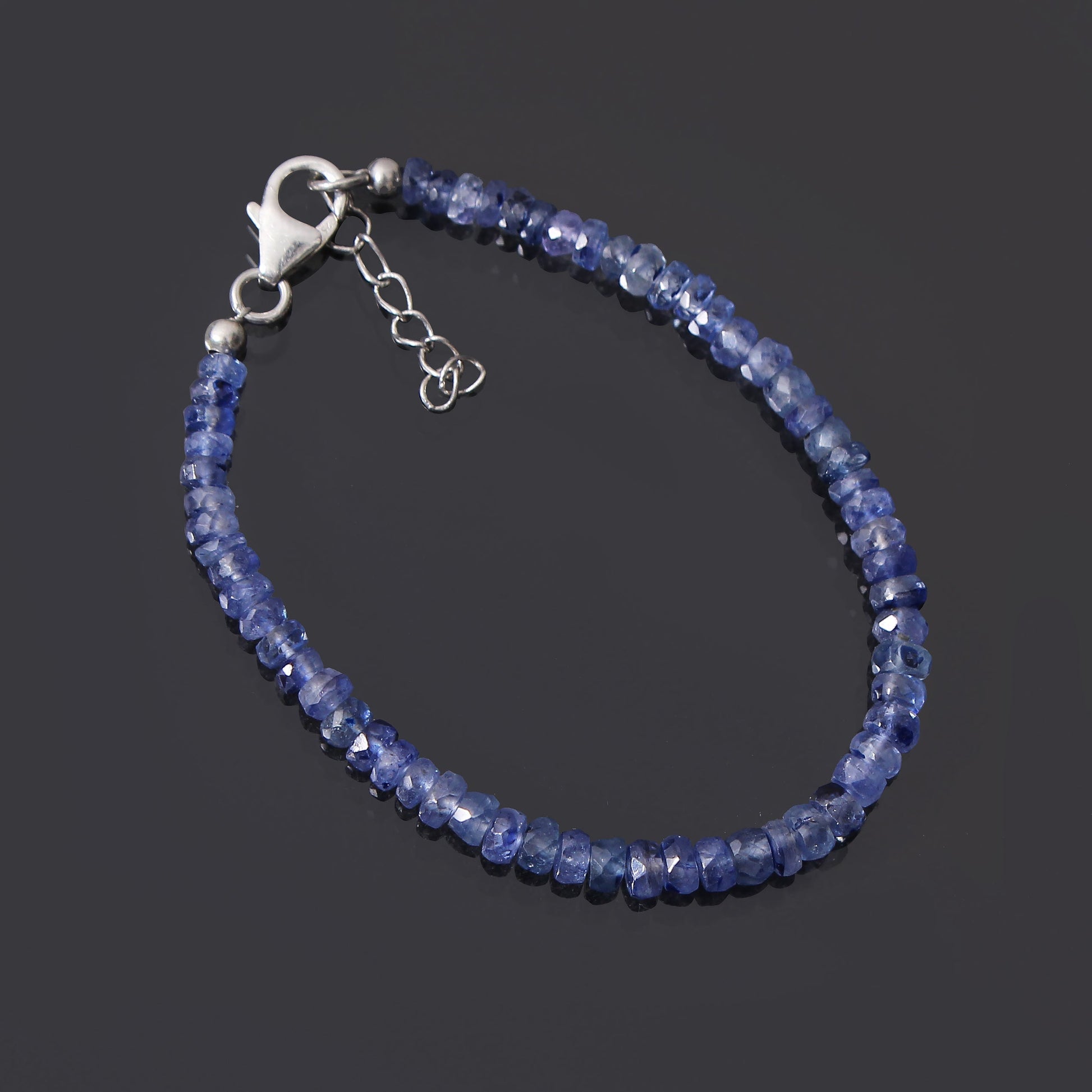 Blue Sapphire Beaded Bracelet Silver ,September Birthstone Natural Faceted bracelet, Gift For Girl & Boys . GemsRush