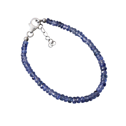 Blue Sapphire Beaded Bracelet Silver ,September Birthstone Natural Faceted bracelet, Gift For Girl & Boys . GemsRush