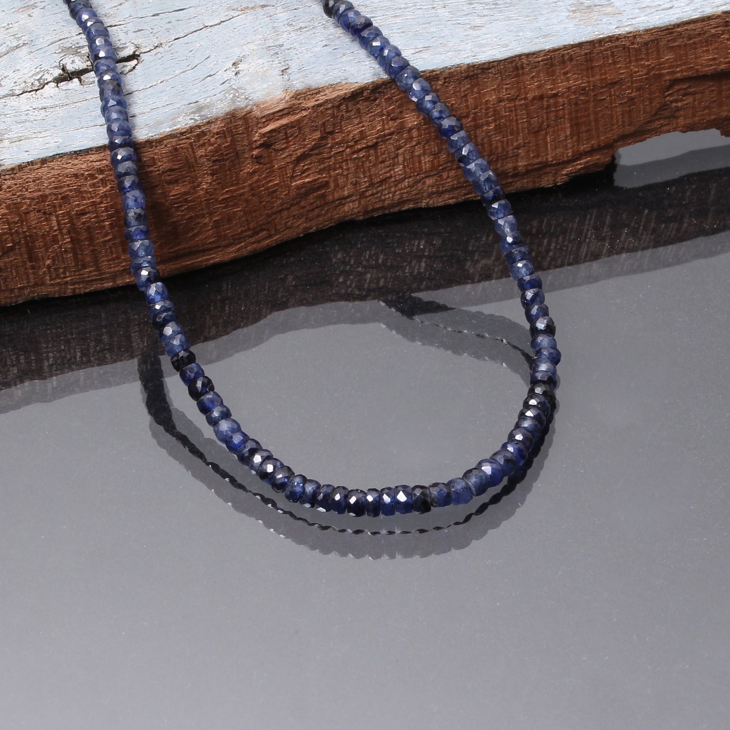 Blue Sapphire Beaded Necklace Blue Sapphire Faceted Rondelle, Sapphire Sparkling Women's Necklace, Perfect Gift GemsRush