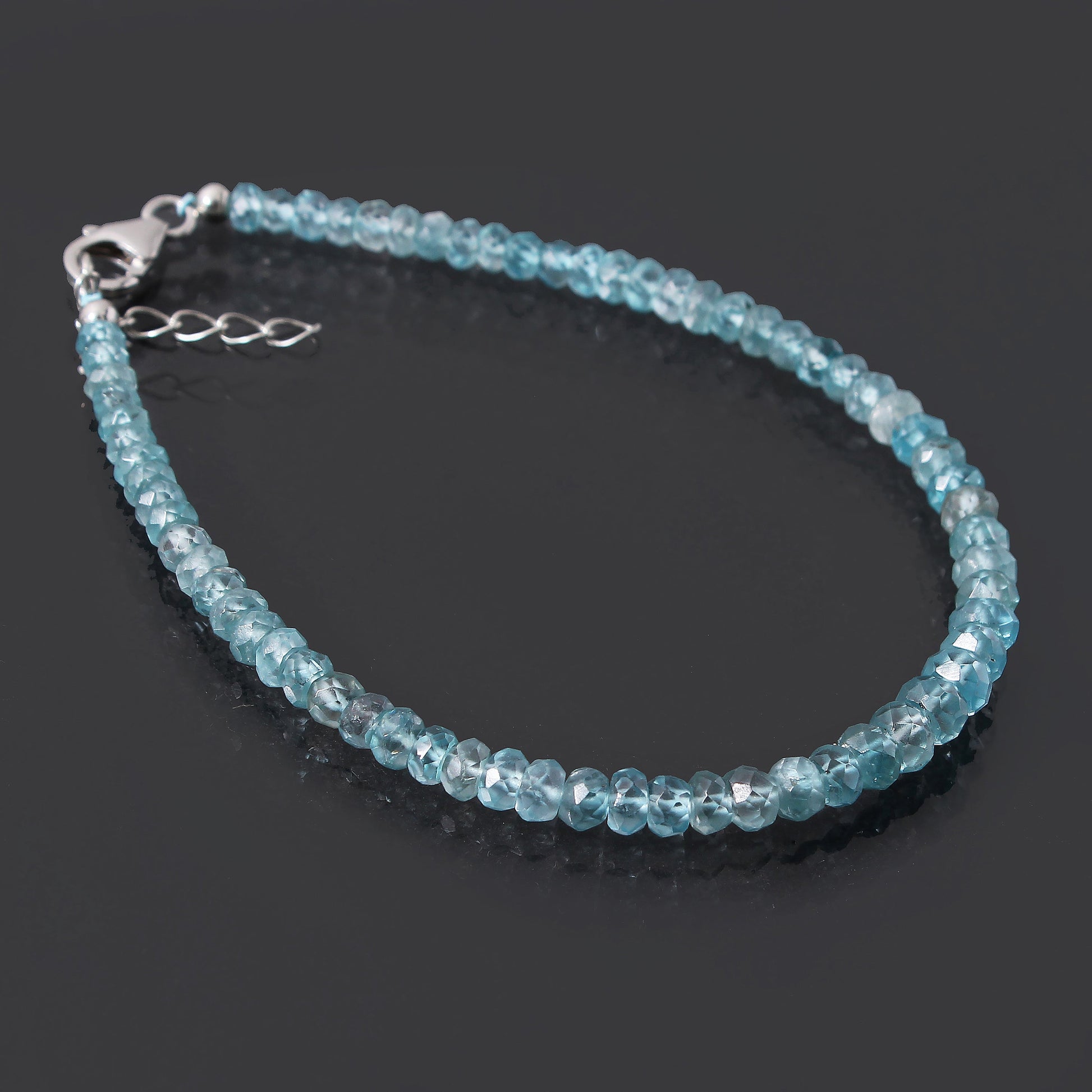 Blue Zircon Beaded bracelet Zircon Faceted Rondelle Bracelet ,Gemstone Beaded Silver Bracelet. GemsRush