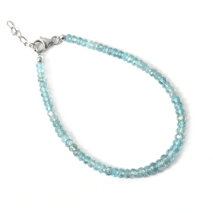 Blue Zircon Beaded bracelet Zircon Faceted Rondelle Bracelet ,Gemstone Beaded Silver Bracelet. GemsRush