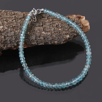 Blue Zircon Beaded bracelet Zircon Faceted Rondelle Bracelet ,Gemstone Beaded Silver Bracelet. GemsRush