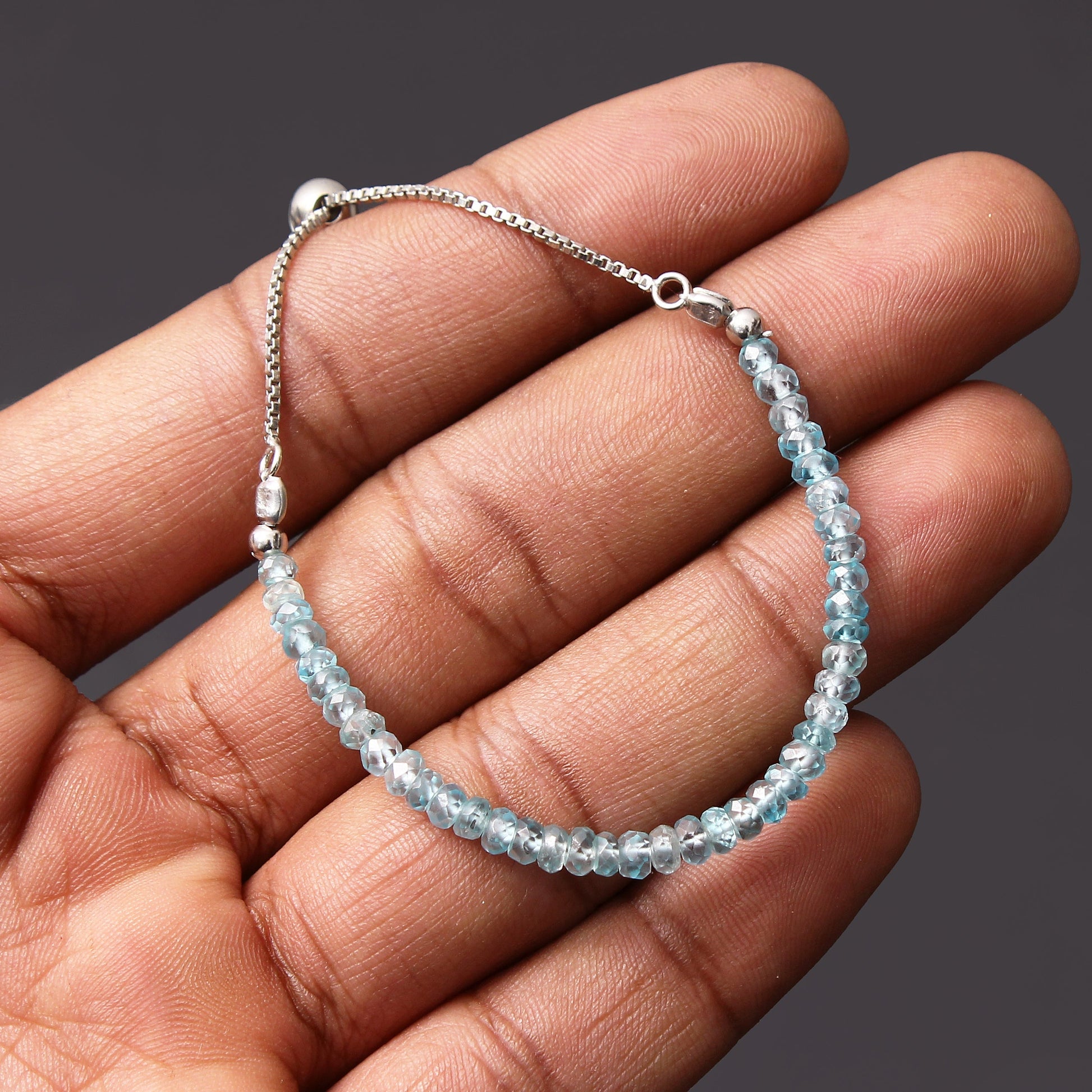 Blue Zircon Twist Layer Silver Bracelet ( Bolo Chain ) GemsRush