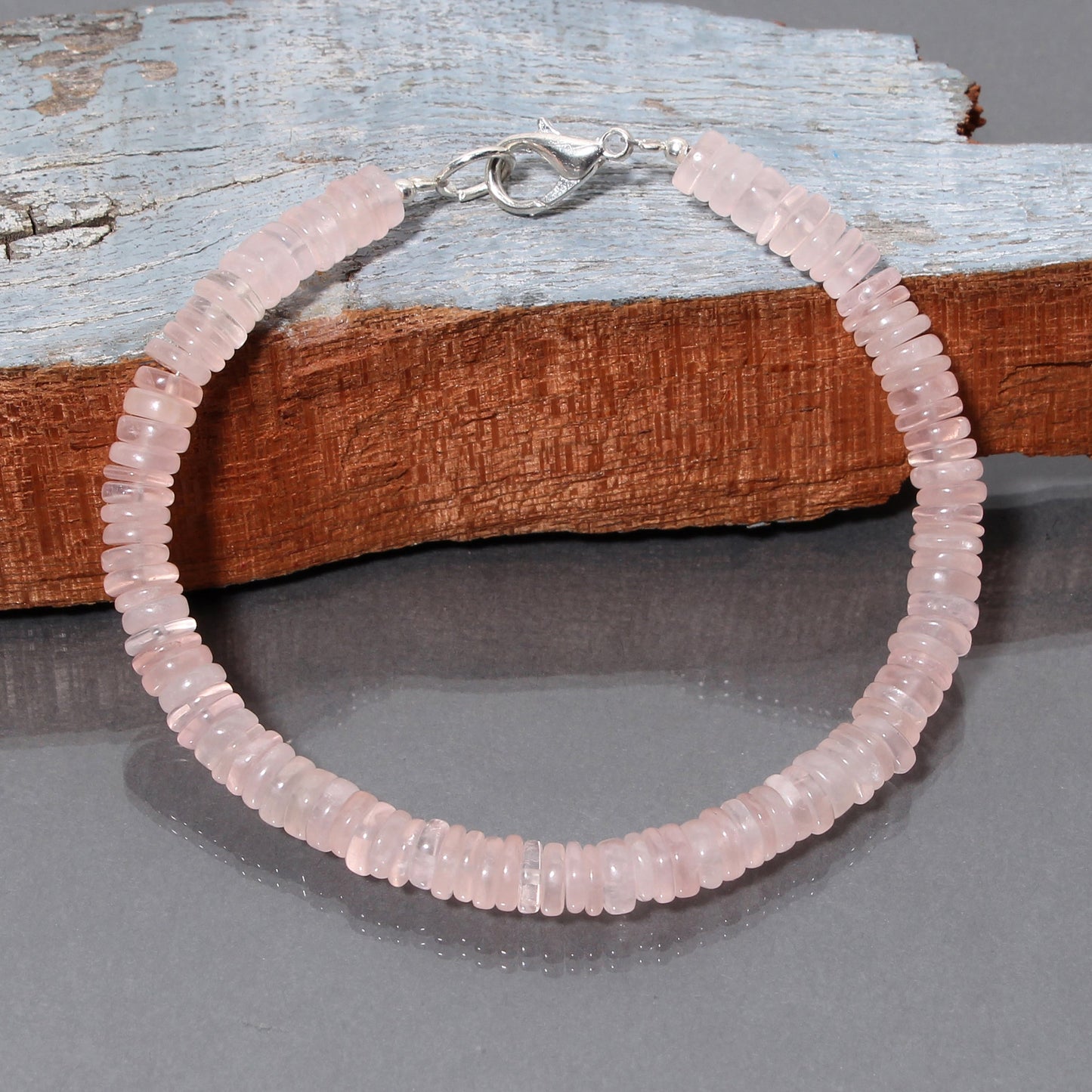 Captivating Rose Quartz Heishi Bracelet with 925 Silver Lock - A Jewelry Box Essential! GemsRush