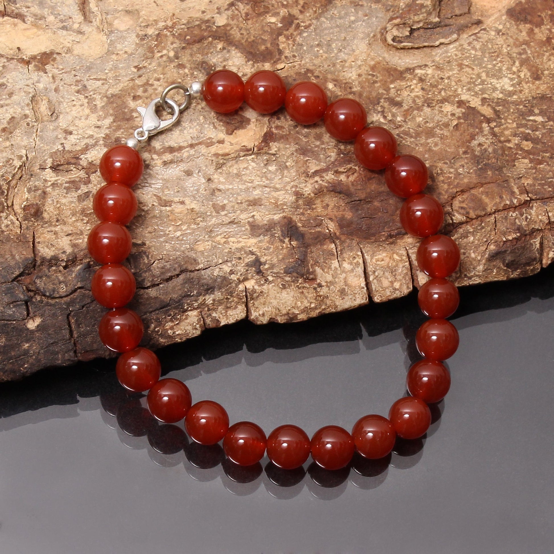 Carnelian Beaded Silver Clasp Bracelet GemsRush