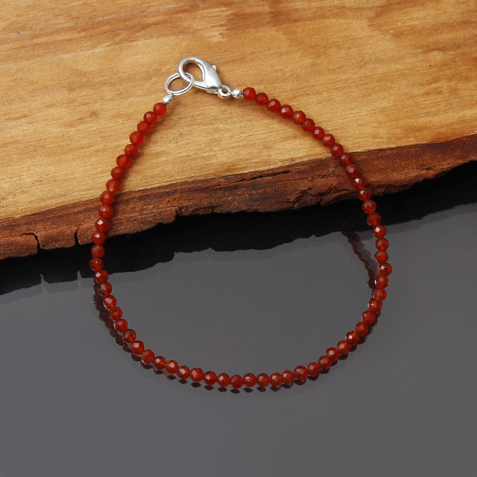 Carnelian Beads Silver Bracelet GemsRush