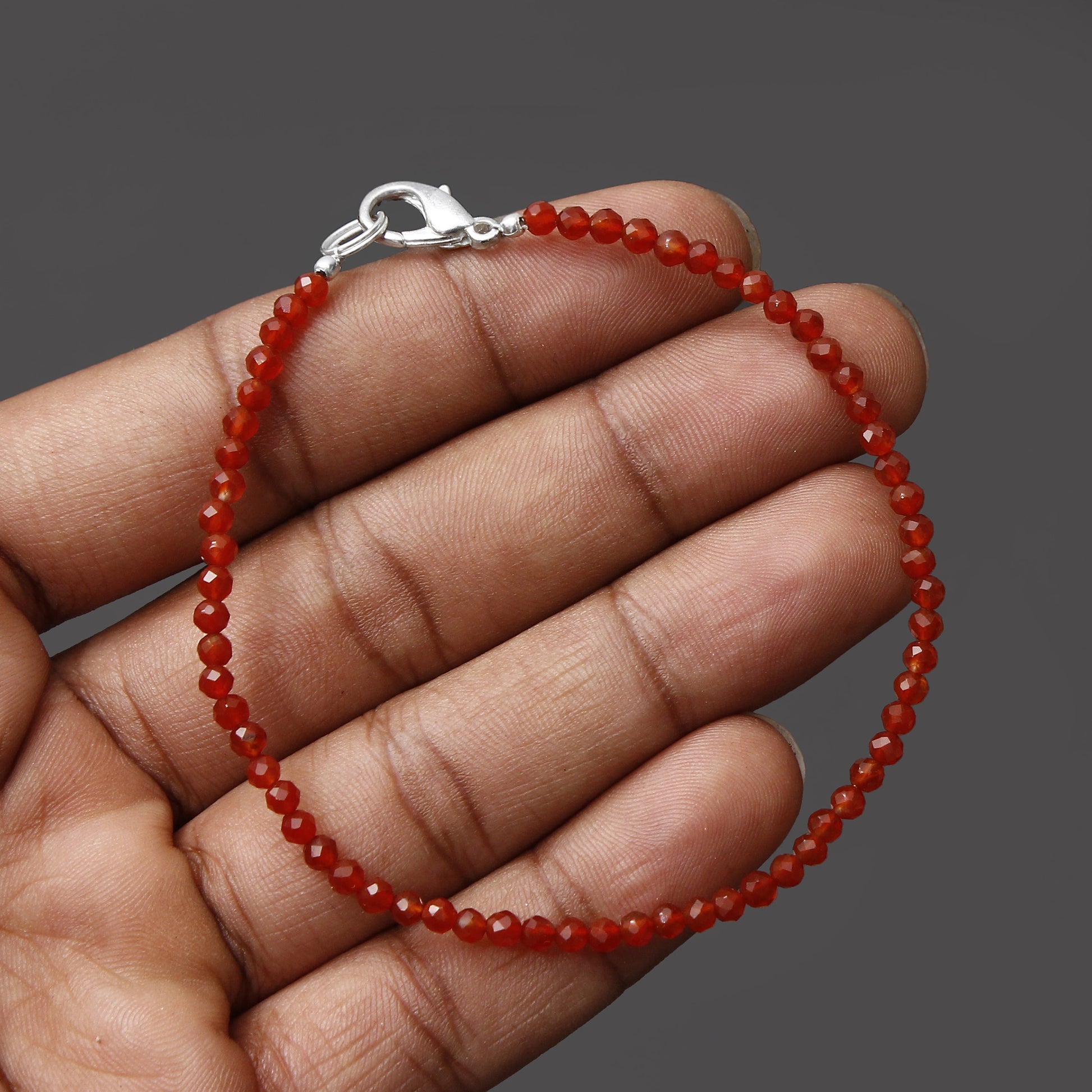 Carnelian Beads Silver Bracelet GemsRush