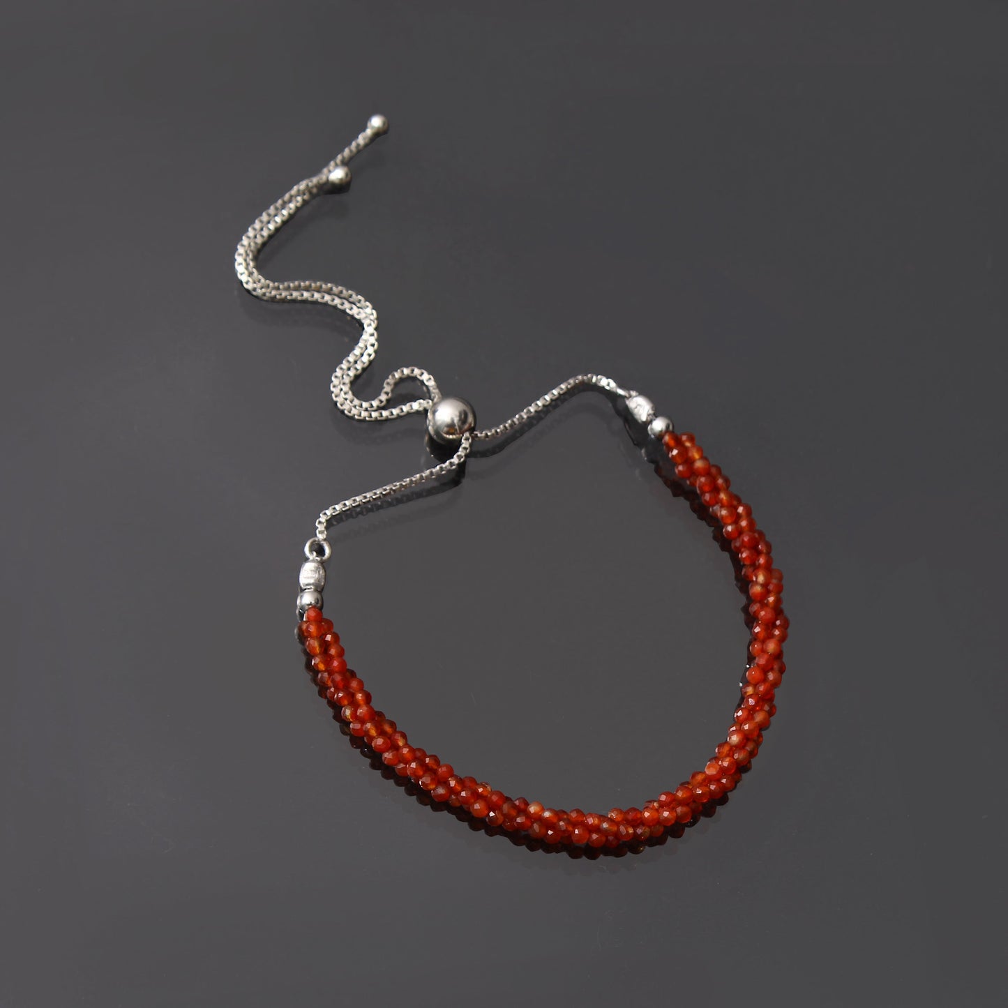 Carnelian Twist Layer Silver Bracelet ( Bolo Chain ) GemsRush