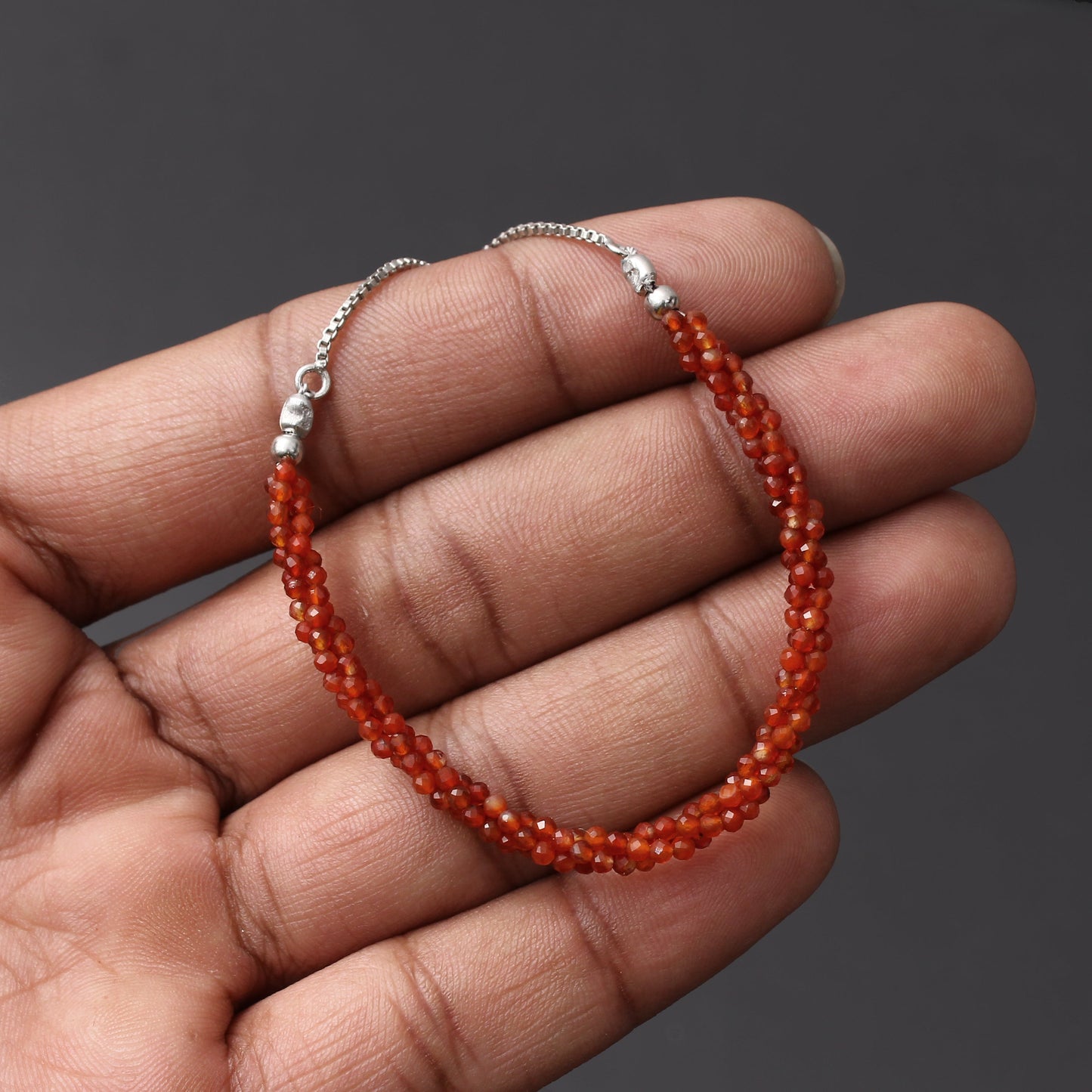 Carnelian Twist Layer Silver Bracelet ( Bolo Chain ) GemsRush