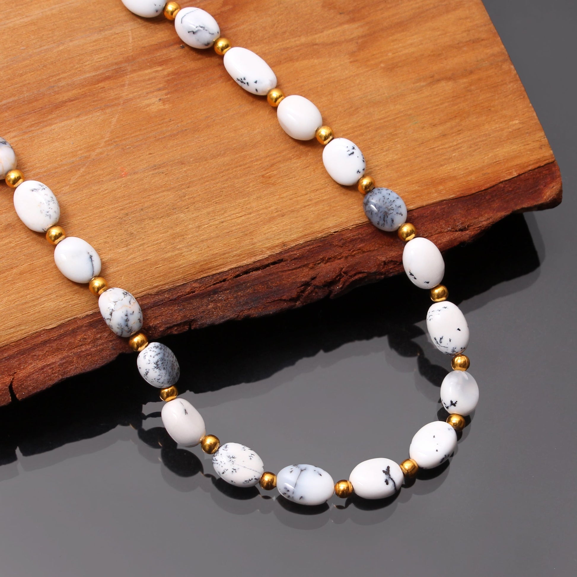 Casual Wear Dendrite Opal Oval Silver Necklace GemsRush