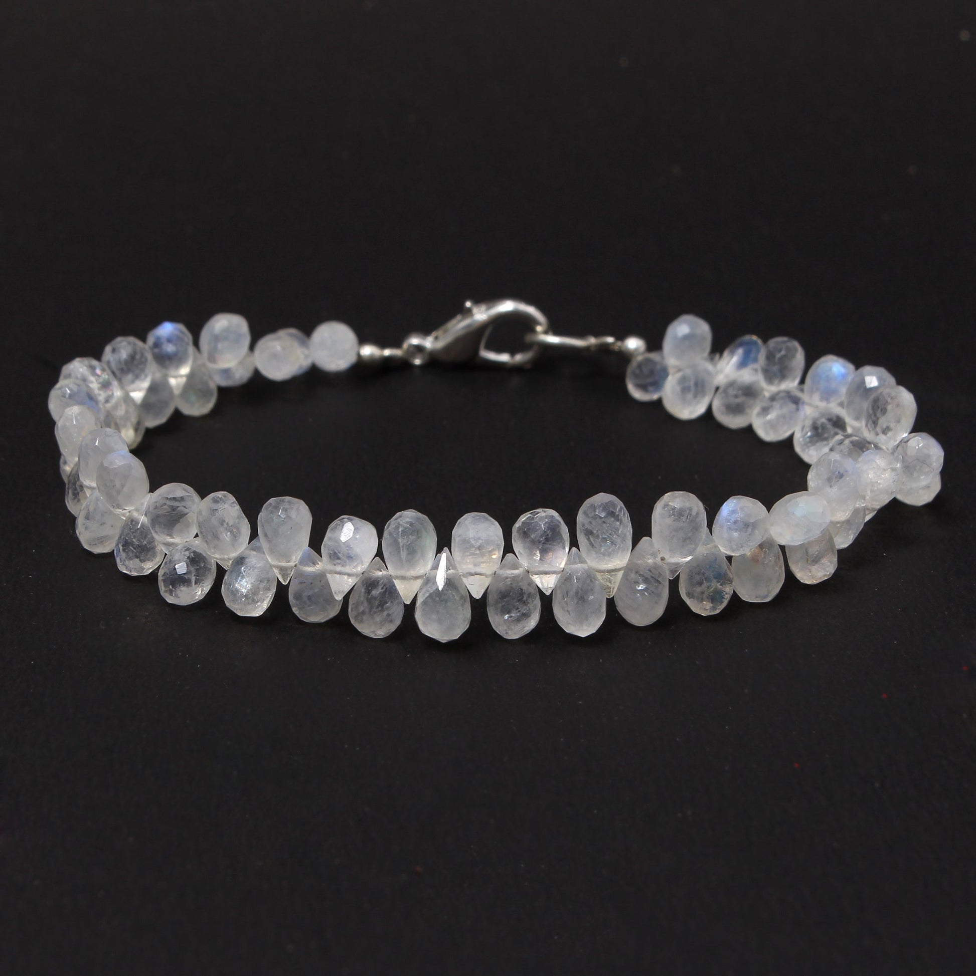 Celestial Beauty Of Elegant Moonstone Pear Shape Briolette Bracelet with Sterling Silver Lock GemsRush