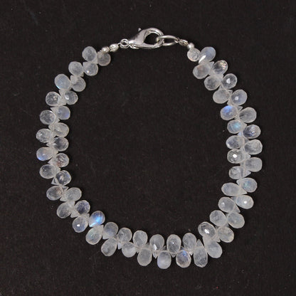 Celestial Beauty Of Elegant Moonstone Pear Shape Briolette Bracelet with Sterling Silver Lock GemsRush