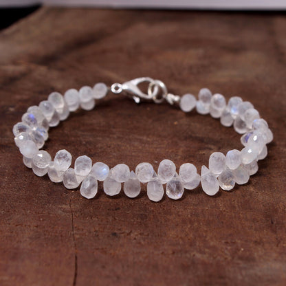 Celestial Beauty Of Elegant Moonstone Pear Shape Briolette Bracelet with Sterling Silver Lock GemsRush