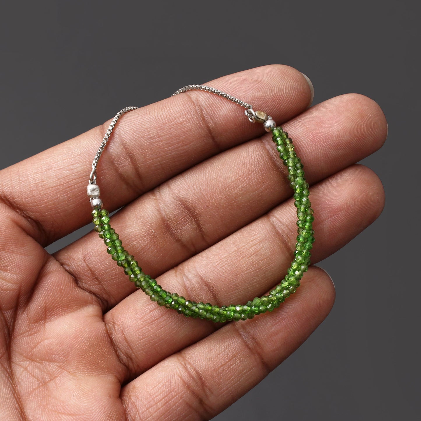 Chrome Diopside Twist Layer Silver Bracelet ( Bolo Chain ) GemsRush