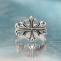 925 Stering Silver Fleur-De-Lis Ring –  Cross Flower Ring , Vintage Openwork Statement Band
