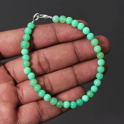 Chrysoprase Gemstone Beaded Bracelet strung on Sterling Silver Wire with Lock GemsRush