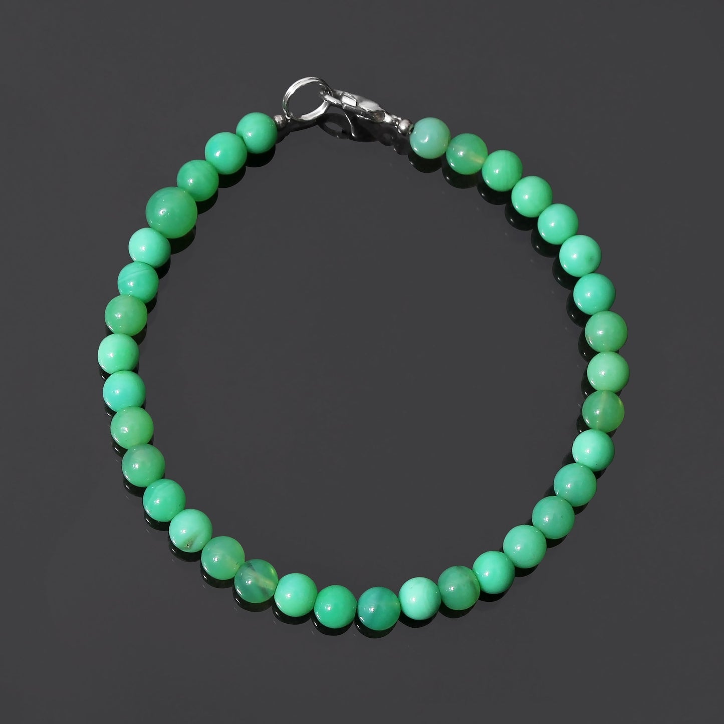 Chrysoprase Gemstone Beaded Bracelet strung on Sterling Silver Wire with Lock GemsRush