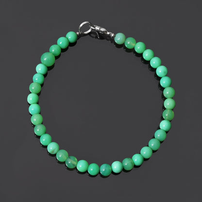 Chrysoprase Gemstone Beaded Bracelet strung on Sterling Silver Wire with Lock GemsRush