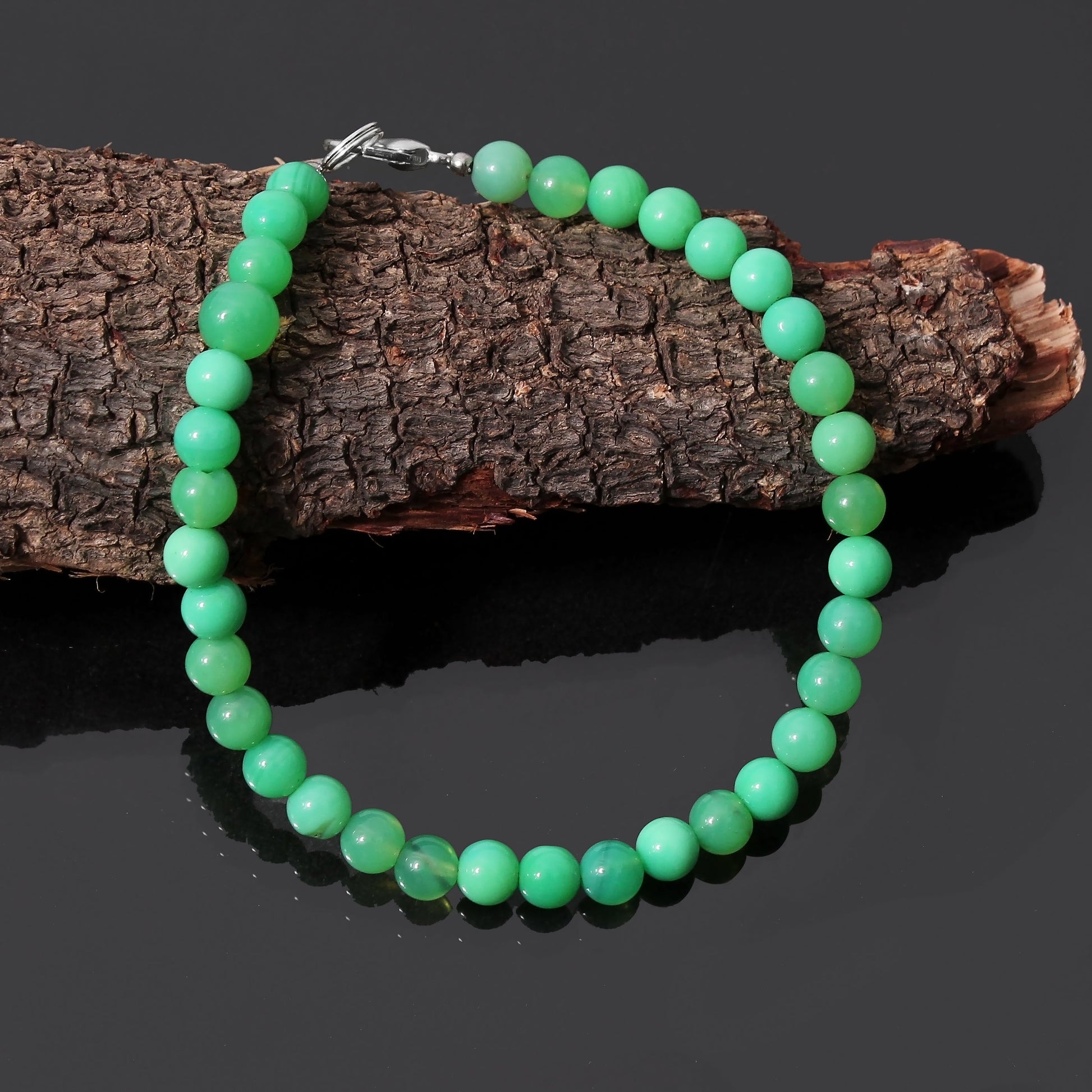 Chrysoprase Gemstone Beaded Bracelet strung on Sterling Silver Wire with Lock GemsRush