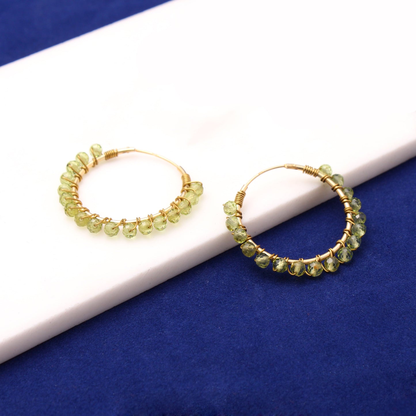 Chunky Natural Peridot Gemstone Hoops Earring Gold Plated Silver GemsRush