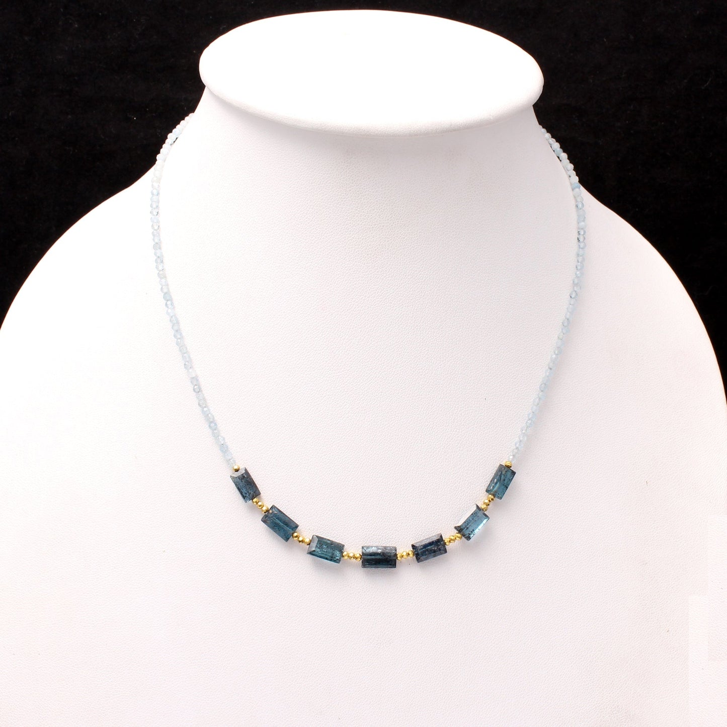 Classic Multi Gemstone Beaded Necklace-Natural Kyanite/ Hematite /Aquamarine Necklace. GemsRush